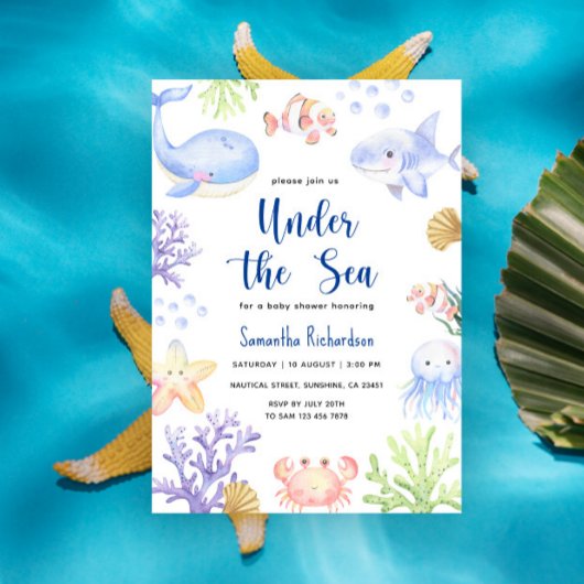 Invitation Aquarelle sous le Baby shower de mer Animaux marin