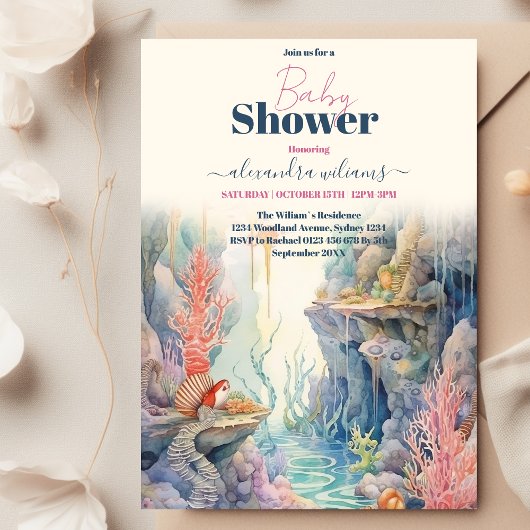 Invitation Aquarelle sous le Baby shower des créatures marine