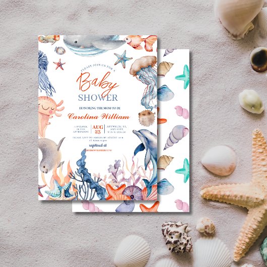 Invitation Aquarelle sous le baby shower marin
