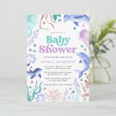 Invitation Aquarelle sous le Baby shower rétro de l'océan Mer (Debout devant)