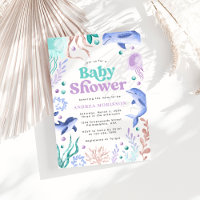 Aquarelle sous le Baby shower rétro de l'océan Mer