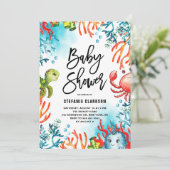 Invitation Aquarelle sous le Baby shower Sea Friends (Debout devant)