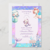 Invitation Aquarelle Sous Le Baby shower Sea Little Pearl (Devant)