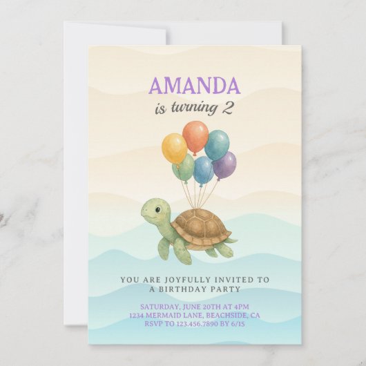Invitation Aquarelle sous les ballons de mer Anniversaire (Devant)