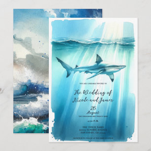 Invitation Aquarelle Sous-Marin Océan Requin Aquarium Mariage