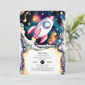 Invitation Aquarelle Space Rocket Anniversaire (Debout devant)