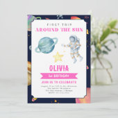 Invitation Aquarelle spatiale 1ère fille d'anniversaire (Debout devant)