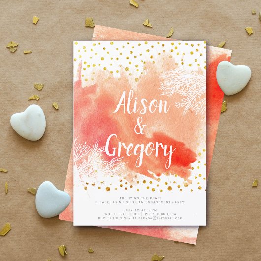 Invitation Aquarelle splash coral reef confetti fiançailles