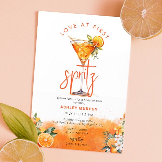 Invitation Aquarelle Spritz Orange Flowers Fête des mariées