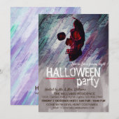 Invitation Aquarelle Squelette Bleu Peint Halloween Art (Devant / Derrière)