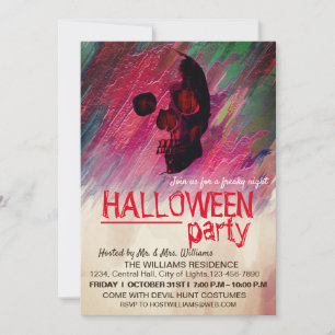 Invitation Aquarelle Squelette rose Peint Halloween Art