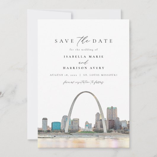 Invitation Aquarelle St Louis Arch Mariage Enregistrer la dat (Devant)