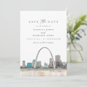 Invitation Aquarelle St Louis Arch Mariage Enregistrer la dat (Debout devant)