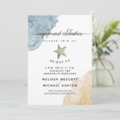 Invitation Aquarelle Starfish Dusty Blue Coastal Fiançailles (Debout devant)