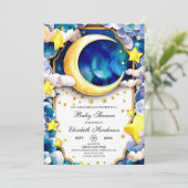 Invitation Aquarelle Stars Baby shower céleste (Debout devant)