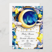 Invitation Aquarelle Stars Baby shower céleste (Devant / Derrière)