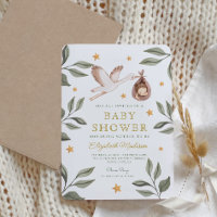 Aquarelle Stork Stars Baby shower verdoyant