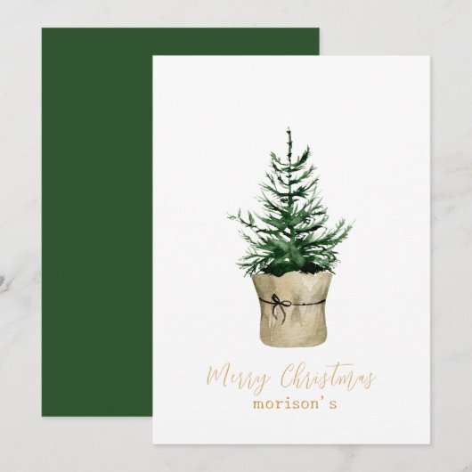 Invitation Aquarelle style boho sapin de Noël (Devant / Derrière)