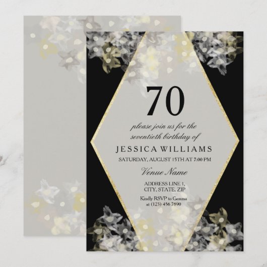 Invitation Aquarelle stylée Floral 70e anniversaire (Devant / Derrière)