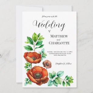 Invitation Aquarelle Sublime Rouge Poppies en style Vintage