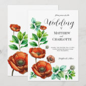 Invitation Aquarelle Sublime Rouge Poppies en style Vintage (Devant / Derrière)