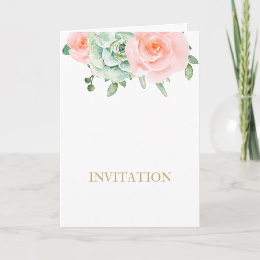 Invitation Aquarelle Succulent Blush Floral Élégant Mariage (Devant)