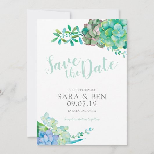 Invitation Aquarelle Succulent Enregistrer la date (Devant)