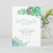 Invitation Aquarelle Succulent Enregistrer la date (Debout devant)