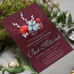 Invitation Aquarelle Succulent Floral Bat mitzvah botanique