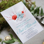 Invitation Aquarelle Succulent Floral Bat mitzvah botanique<br><div class="desc">Ce design présente un élégant bouquet floral succulent aquarelle en bleu et argent doux avec une floraison rouge vif sur un arrière - plan brillant argent avec votre Bat mitzvah Invitation informations ci-dessous. Personnalisez en modifiant le texte dans les zones de texte. Conçu pour vous par Evco Studio www.zazzle.com/store/evcostudio #batmitzvah...</div>