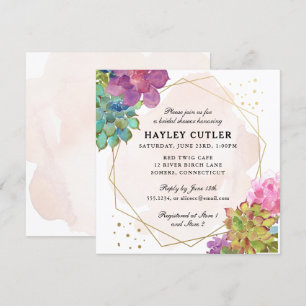 Invitation Aquarelle Succulent Gold Terrarium Fête des mariée