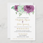 Invitation aquarelle succulent prune rose mariage (Devant)