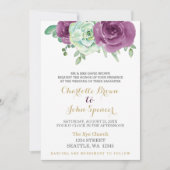 Invitation aquarelle succulent prune rose mariage (Devant)