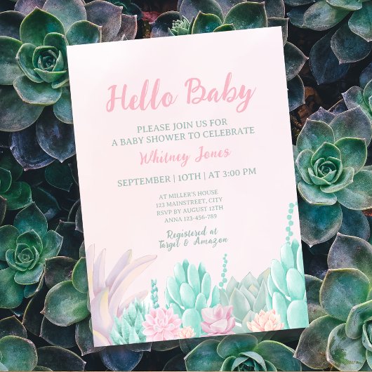 Invitation Aquarelle Succulente Baby shower de fille botaniqu
