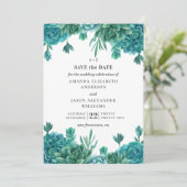 Invitation Aquarelle succulente. Cactus à fleurs mariage bleu (Debout devant)