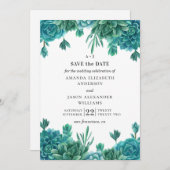 Invitation Aquarelle succulente. Cactus à fleurs mariage bleu (Devant / Derrière)
