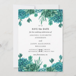 Invitation Aquarelle succulente. Cactus à fleurs mariage bleu