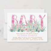 Invitation Aquarelle Succulente Cactus Bébé Fille Douche (Devant)