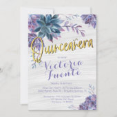 Invitation Aquarelle Succulente d'huile d'or Quinceañera (Devant)