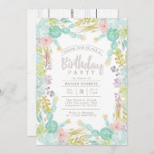 Invitation Aquarelle Succulente du jardin | Anniversaire (Devant / Derrière)