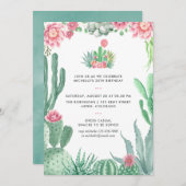 Invitation Aquarelle Succulente fête d'anniversaire (Devant / Derrière)
