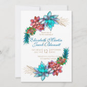 Invitation Aquarelle Succulente, Mariage turquoise profond (Devant)