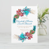 Invitation Aquarelle Succulente, Mariage turquoise profond (Debout devant)