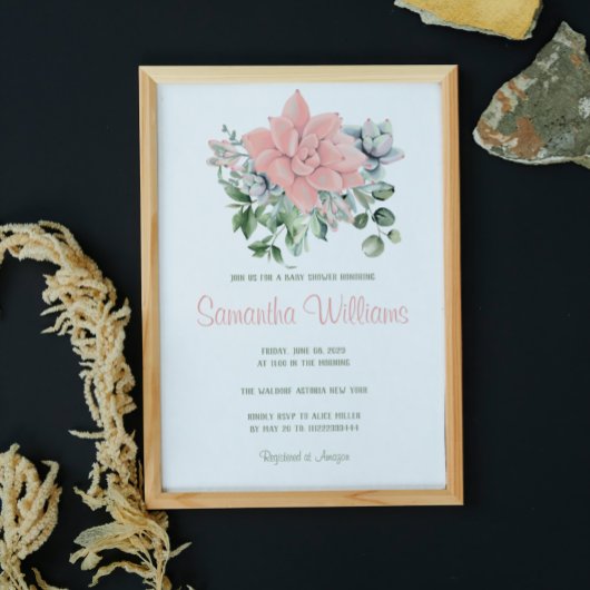 Invitation Aquarelle Succulente moderne Botanique Vert Corail