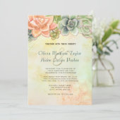 Invitation Aquarelle Succulente Pêche Mariage Florale (Debout devant)