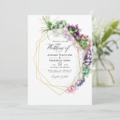 Invitation Aquarelle Succulente photo Mariage géométrique (Debout devant)