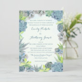 Invitation Aquarelle Succulente Smokey Blue Mariage (Debout devant)