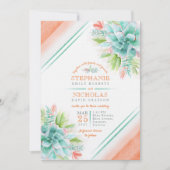 Invitation Aquarelle Succulente vert orange mariage photo (Devant)