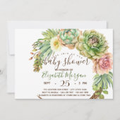 Invitation Aquarelle Succulentes, Cactus Points Bébé Shower (Devant)