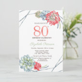 Invitation Aquarelle Succulentes Rouges du Désert 80e Anniver (Debout devant)
